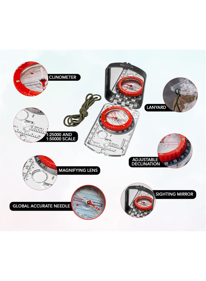 Y&D Sighting Compass Mirror Adjustable Declination, Boy Scout Survival Camping, Base Plate Kids Navigation, Orienteering Hiking Map Read Military Backpacking Clinometers - Image 2