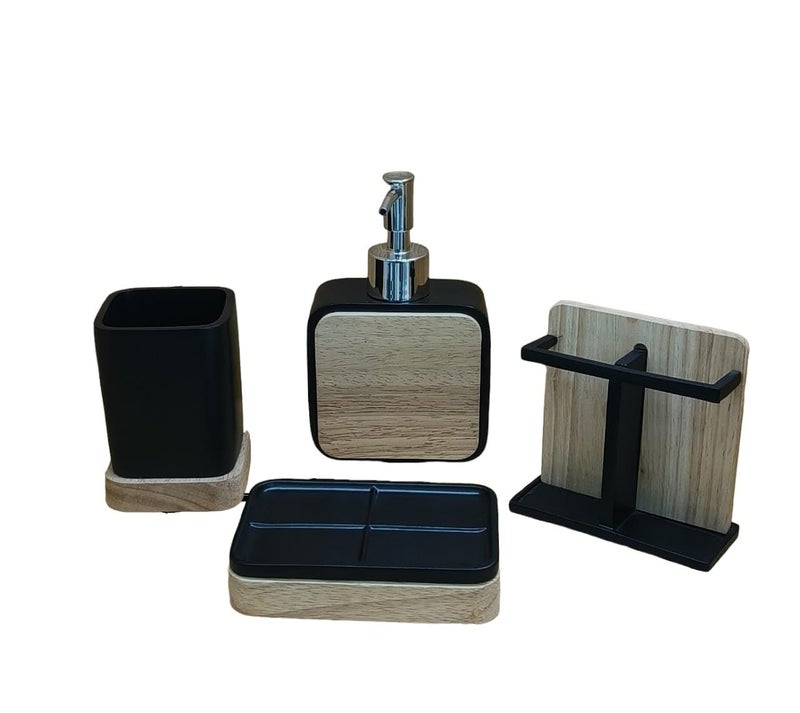 Foliam 4-Piece Bathroom Accessories Set (1 Liquid Soap Dispenser, 1 Soap Dish Holder, 1 Tumblr and 1 Toothbrush Holder) (Black) - Image 2