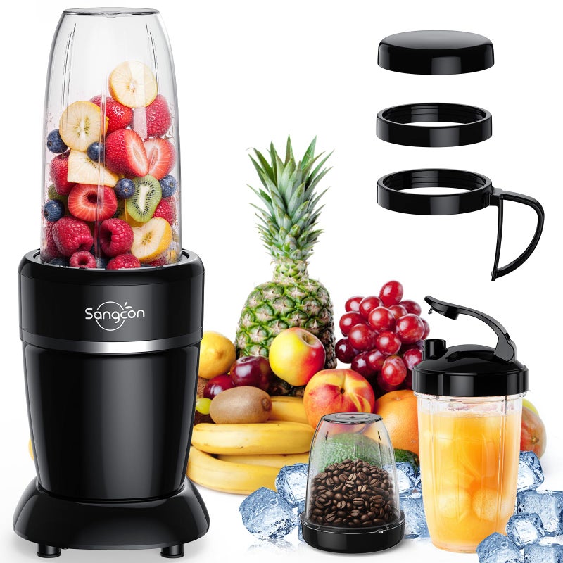 Sangcon 1000W Smoothie Blender for Kitchen, Blenders for Smoothies with (3) Cups (2) Spout Covers (1) Storage Cap (1) To-Go Cap, Portable Blender for Shakes, Ice Crushing, Frozen Drinks, Spices - Image 1