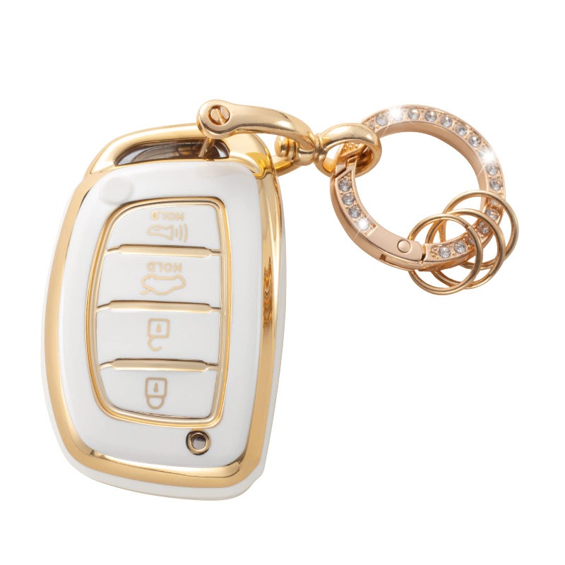 Gematay for Hyundai Key Fob Cover with Keychain Key Shell Cover Holder Compatible with Elantra Ioniq Sonata Tucson Elantra GT Smart Key Fob White