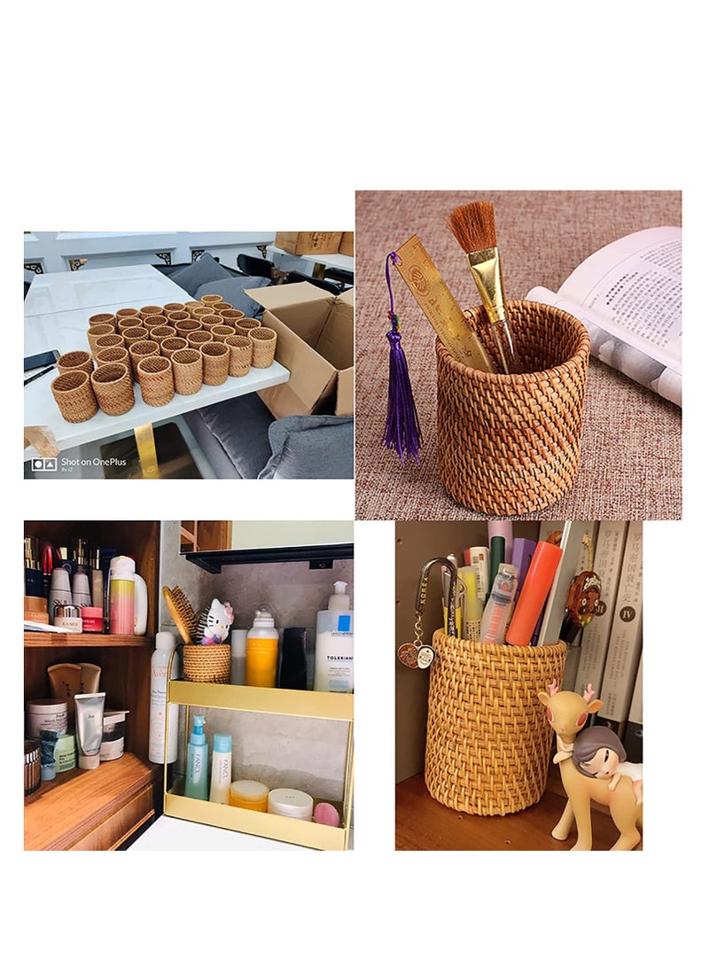 Handmade Rattan Pencil Holder Set - Versatile Organizer for Desk, Makeup Brushes, Toothbrushes & More - 2PCS Boho Style for Home & Office - Image 3