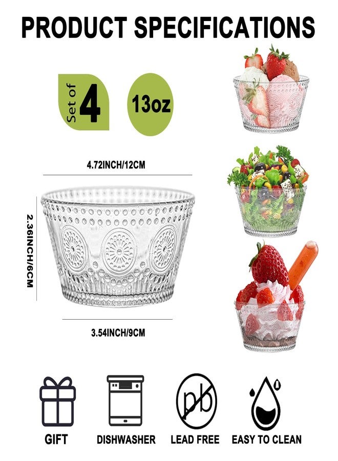 CHPINDAM Vintage glass dessert bowl, ice cream bowl, 13oz glass bowl for small dipping bowls Set of 4, ice cream, sundaes, oatmeal, small fruit salad, etc (4) - Image 2