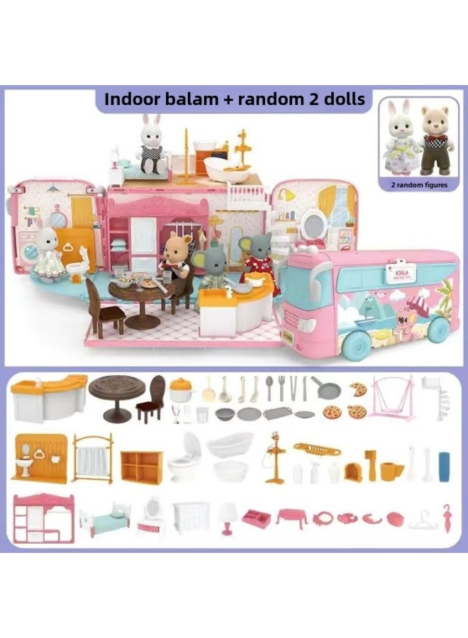 Koala Diary Bus Doll House Children's Play House Villa Girls Educational Toy House Development House Dream RV-Color:Pink Koala Rv (2 Random Figures) - Image 1