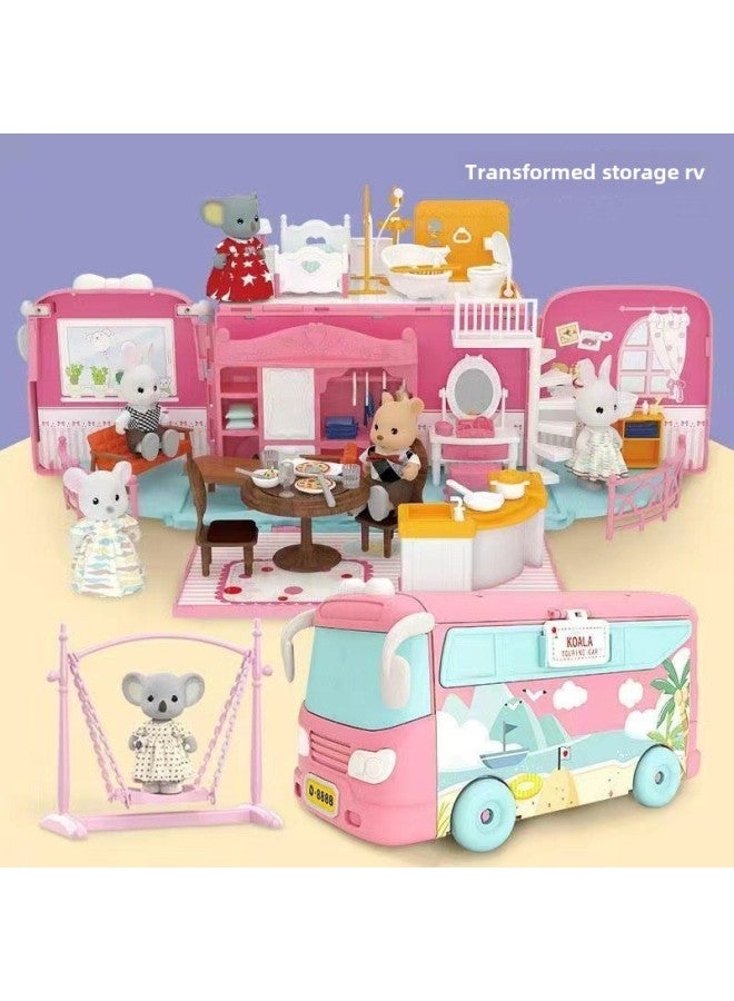 Koala Diary Bus Doll House Children's Play House Villa Girls Educational Toy House Development House Dream RV-Color:Pink Koala Rv (2 Random Figures) - Image 2