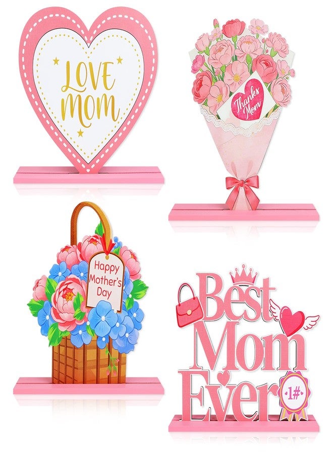 Fangoo 4 Pcs Mother's Day Table Centerpieces Decorations Wooden Happy Mother's Day Table Topper Sign Mom's Birthday Party Gift Home Decor Photo Props Best Mom Ever Detachable Decoration - Image 1
