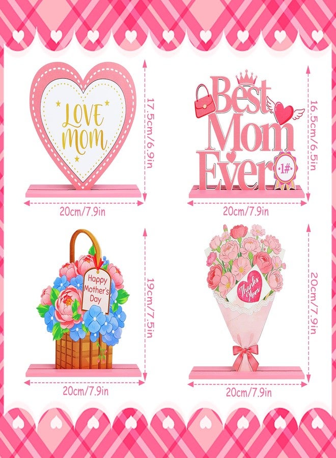 Fangoo 4 Pcs Mother's Day Table Centerpieces Decorations Wooden Happy Mother's Day Table Topper Sign Mom's Birthday Party Gift Home Decor Photo Props Best Mom Ever Detachable Decoration - Image 2