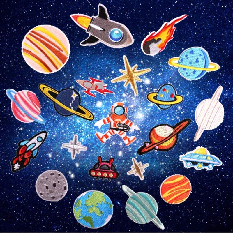 YLY Iron On Patch21Pcs Solar System Space Planets Embroidered Patches Applique Kit Assorted Size Decoration Sew On Patches for ClothingBagCapJacketBackpackJeans