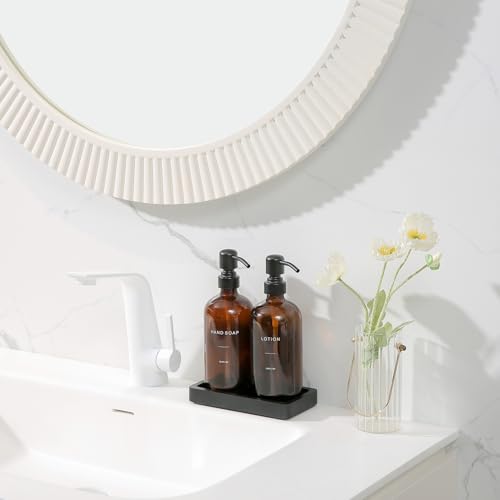 Prus Waso Amber Glass Soap Dispenser Set, Hand Soap and Lotion Set with Black Stainless Steel Pump, Perfect for Modern Bathroom Decor. (Amber) - Image 5