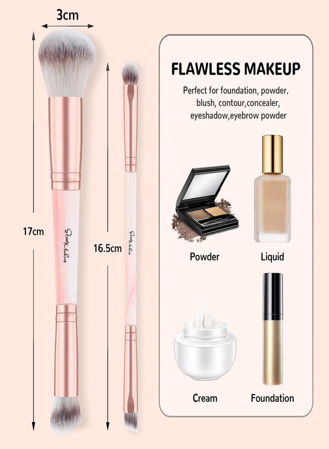 START MAKERS Makeup Brushes Dual Ended, 2Pcs Foundation Contour Concealer Brush Set for Blending Buffing Highlighting Setting, Professional Women Liquid Cream Powder Make up Brushes Set, Pink - Image 4