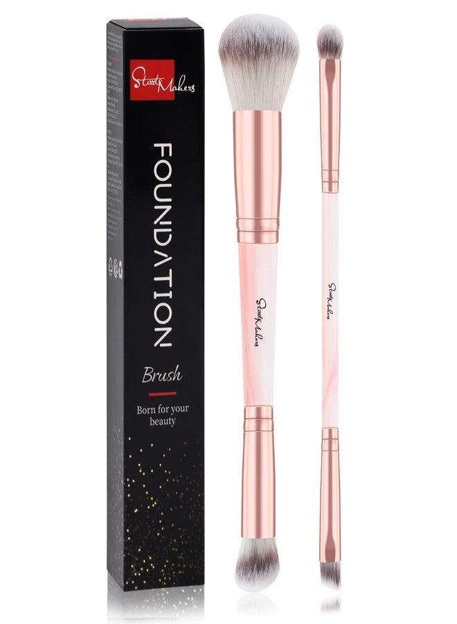 START MAKERS Makeup Brushes Dual Ended, 2Pcs Foundation Contour Concealer Brush Set for Blending Buffing Highlighting Setting, Professional Women Liquid Cream Powder Make up Brushes Set, Pink - Image 1