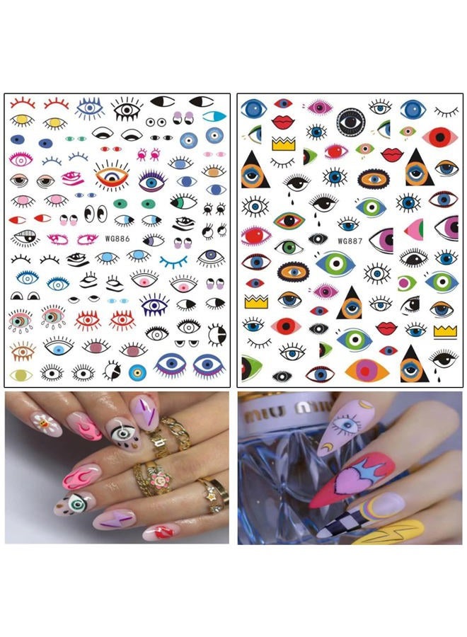 Onsdag Eyes Nail Art Stickers, Funny Eye Nail Decals 3D Self-Adhesive Nail Art Design, Eyelash Eye Nail Sticker Special Acrylic Nails Supplies for Women Girls Manicure Charms Decoration Nail Decal (8 Sheets) - Image 3