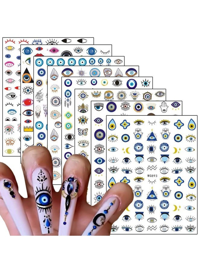 Onsdag Eyes Nail Art Stickers, Funny Eye Nail Decals 3D Self-Adhesive Nail Art Design, Eyelash Eye Nail Sticker Special Acrylic Nails Supplies for Women Girls Manicure Charms Decoration Nail Decal (8 Sheets) - Image 1