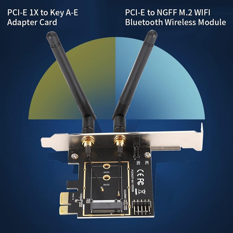 كلاراكو بطاقة واي فاي PCI E للكمبيوتر، بطاقة محول وحدة واي فاي وبلوتوث لاسلكية PCI E إلى NGFF M.2، بطاقة محول PCI E 1X إلى Key AE، بطاقة توسيع شبكة بلوتوث - Image 2