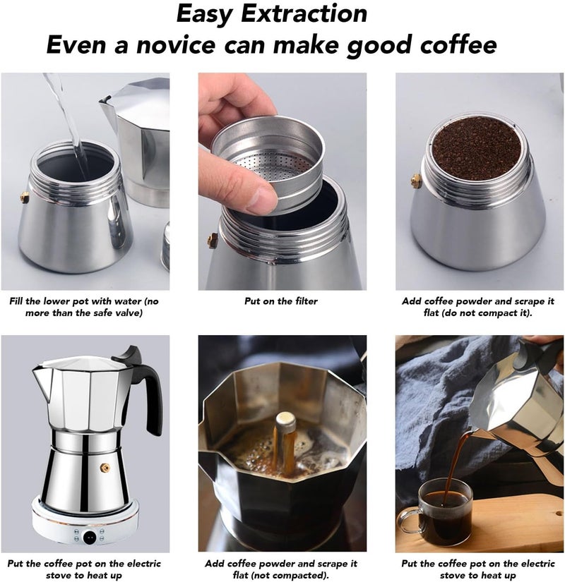 Haofy Stovetop Coffee Maker Pot 3 Cup Crafted from Stainless Steel with Uniform Heat Distribution for Gas Stove and Induction Cooker (3 Cups 150ML) - Image 2