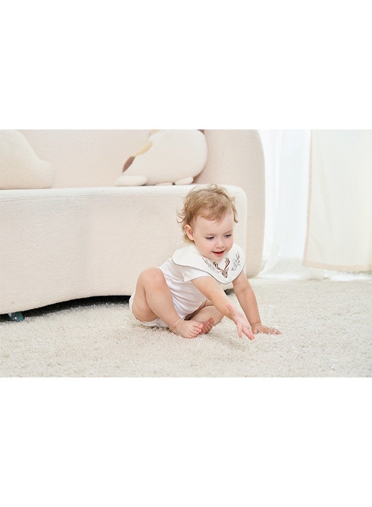 Premium Embroidered Cotton Baby Bib with Deer and Floral Design - Waterproof Adjustable Drool Bib, Rolled Edge for Elegant Protection - Image 4