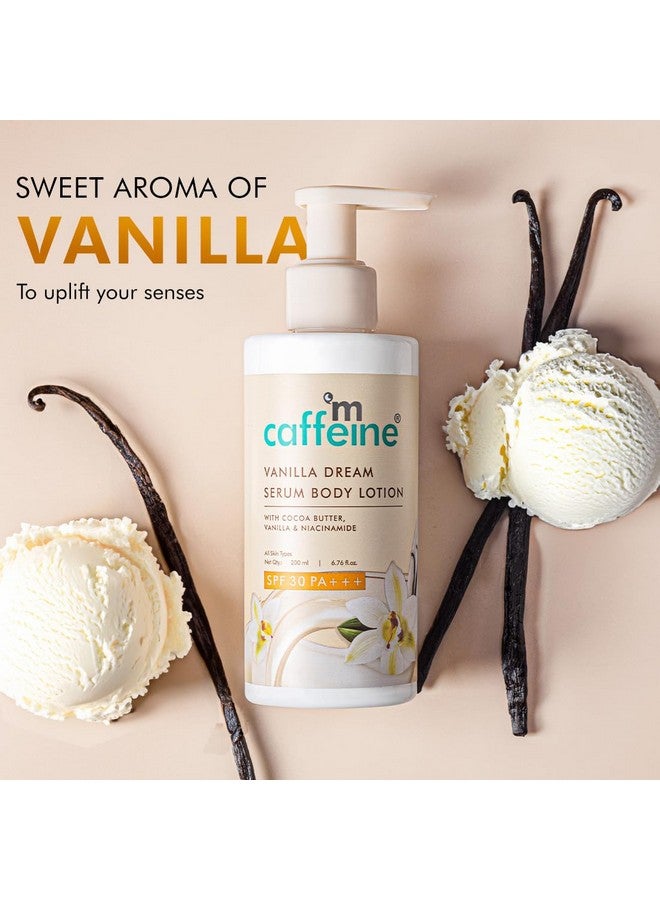 MCaffeine لوشن الجسم Vanilla Dream Serum بعامل حماية من الشمس 30 Pa+++ للنساء والرجال | لوشن الجسم الواقي من الشمس بالنياسيناميد وزبدة الكاكاو | لوشن الجسم 2 في 1 خفيف الوزن وسريع الامتصاص بعامل حماية من الشمس - 200 مل - Image 4