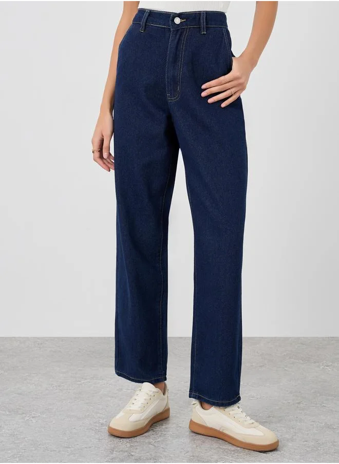 ستايلي Styli Solid Mid Rise Straight Fit Jeans