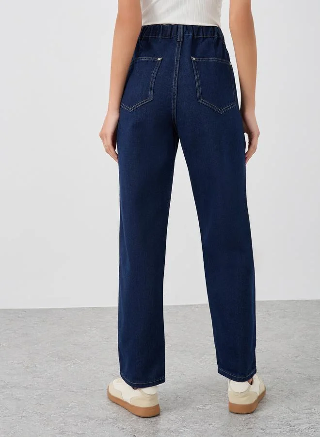 Styli Styli Solid Mid Rise Straight Fit Jeans