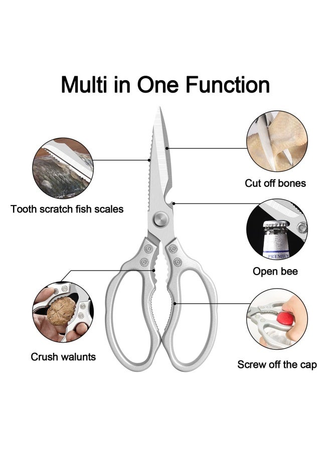 CGBE Kitchen Scissors Multi Purpose Kitchen Shears Heavy Duty Dishwasher Safe Food Scissors Non Slip Stainless Steel Sharp Cooking Scissors For Kitchen Chicken Poultry Fish Meat Herbs Sliver - Image 2