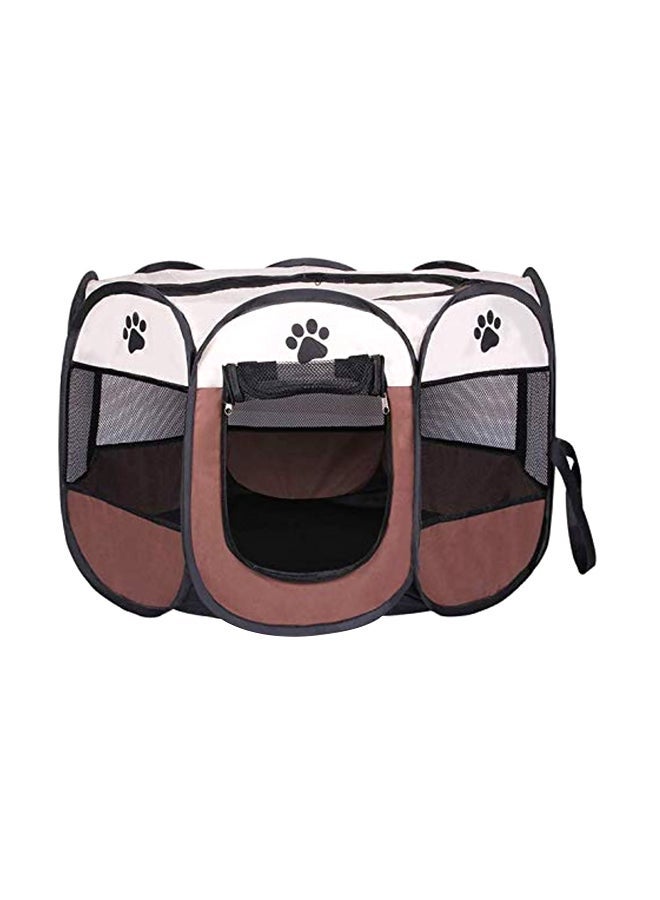 NIBEMINENT Foldable Pet Playpen Cage Brown/White/Black S - Image 1