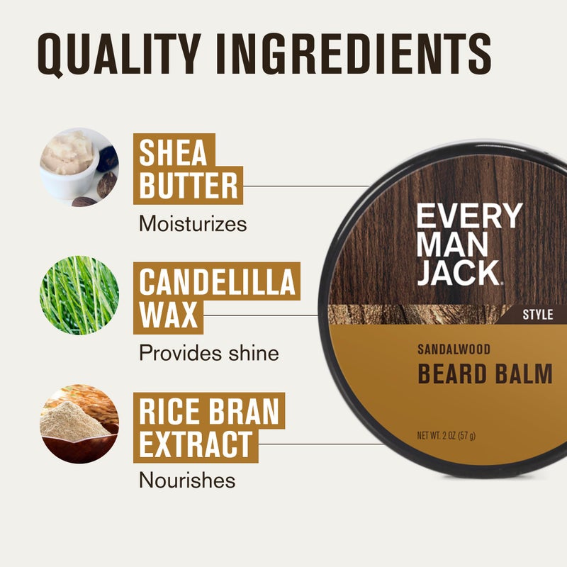 Every Man Jack Beard Balm - Moisturize, Strengthen And Style Your Beard w/Medium Hold - Light Sandalwood Scent - Made w/Naturally Derived Ingredients like Candelilla Wax and Shea Butter - 2 oz - Image 5