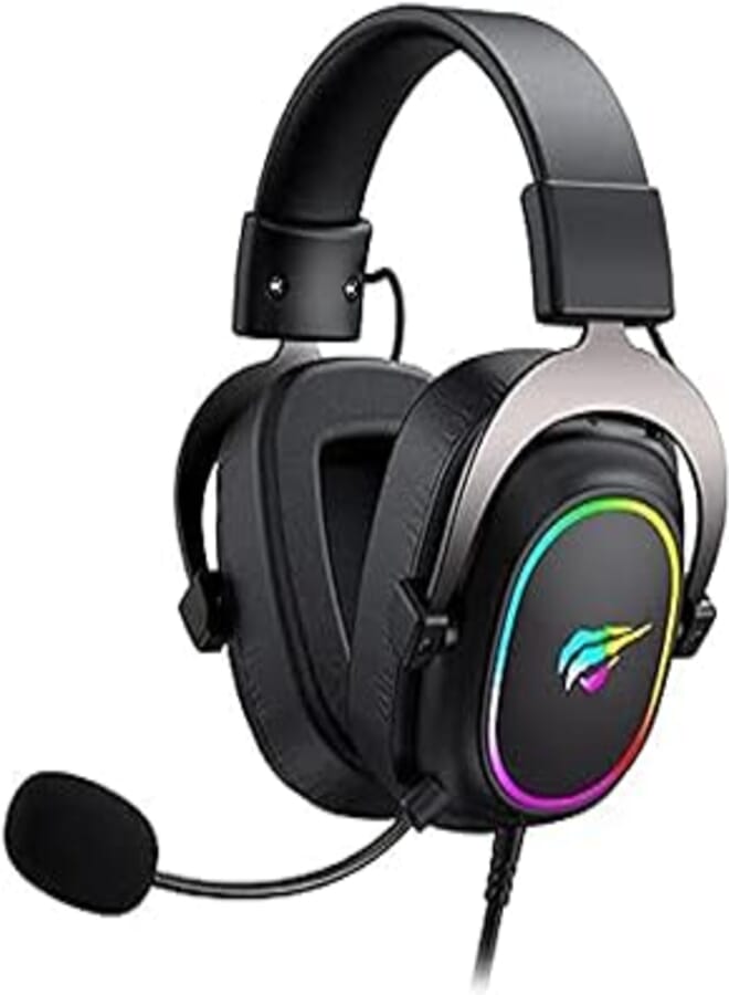 havit H2002P Large gaming headset with 7.1 virtual surround 53mm high magnetic, cool rgb & pluggable mic, black