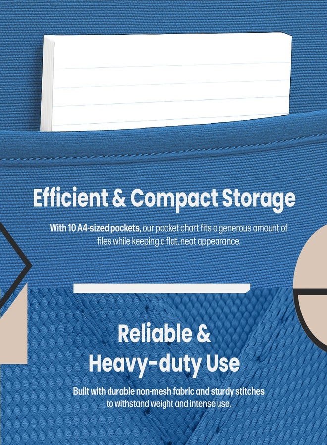 Hippo Creation Heavy Duty Storage Pocket Chart for Classroom, 10 Pocket Storage Organizer with 3 Over-Door Hangers, Hanging Wall Organizer for File Folders, School Mailbox, Home Office Papers - Blue - Image 4