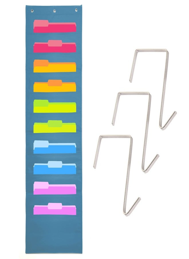 Hippo Creation Heavy Duty Storage Pocket Chart for Classroom, 10 Pocket Storage Organizer with 3 Over-Door Hangers, Hanging Wall Organizer for File Folders, School Mailbox, Home Office Papers - Blue - Image 1