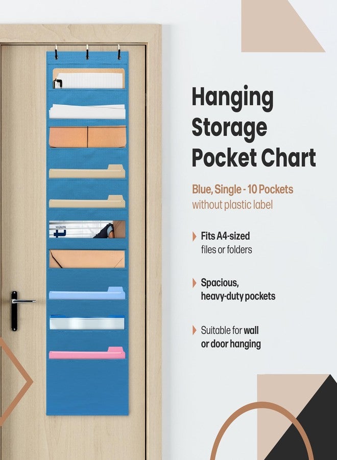 Hippo Creation Heavy Duty Storage Pocket Chart for Classroom, 10 Pocket Storage Organizer with 3 Over-Door Hangers, Hanging Wall Organizer for File Folders, School Mailbox, Home Office Papers - Blue - Image 2
