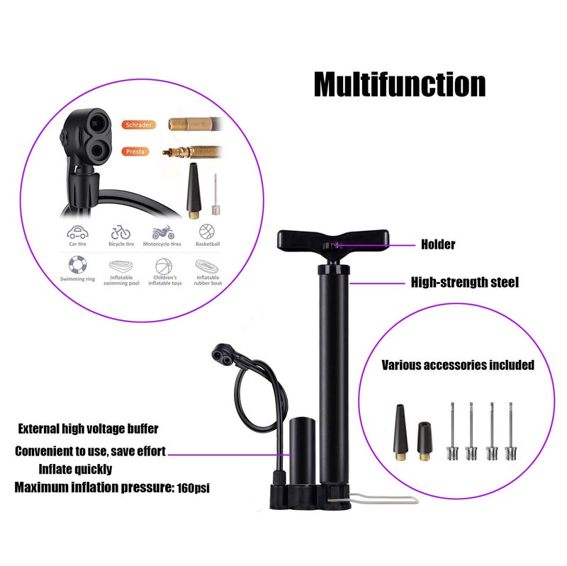 VIMILOLO Bicycle Pump, Bike Floor Pump Inflator for Presta and Schrader Valve Portable Tire Pumps for Ball Bike Pumps - Image 3