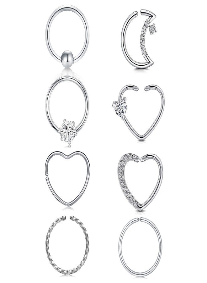 QWALIT 16g 20g Daith Tragus Earrings Hoop Surgical Steel Helix Cartilage Hoop Earring Heart Moon CZ Small Hoop Earring Fake Nose Rings Septum Piercing Jewelry Silver Rose Gold - Image 1