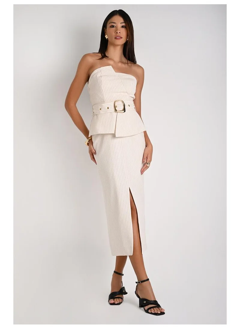 Striped Strapless Midi Dress
