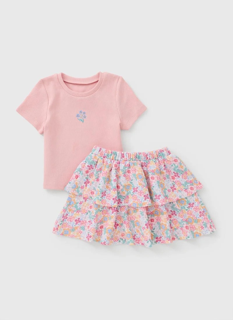 ماتلان Girls Multicolour Floral Top & Skirt Set
