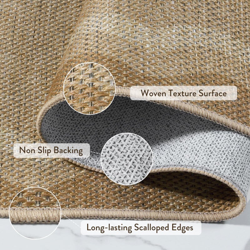 LIVEBOX Scalloped Washable 3x5 Outdoor Rug, Easy Jute Geometric Tan Rug for Entryway, Indoor Non Slip Patio Rugs Farmhouse Carpet Area Rug for Bedroom Living Room Kitchen Bathroom Front Door Mat Porch - Image 5