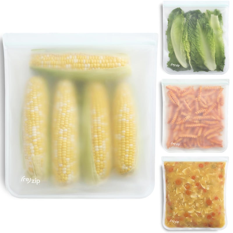 re zip Gallon Reusable Storage Bags BPAFree Leakproof FoodGrade 100 FoodSafe PEVA for Food Storage and Freezer Use Holds 16 cups  128 fl oz 4Pack Clear