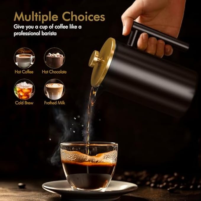 Enfmay Cafetire 350Ml Stainless Steel French Press Coffee Maker 13 Cup 3 Level Filter DoubleWalled Insulated French Press Caffettiere For Home And Office Coffee Pot Including 1Replacement Filter - Image 3