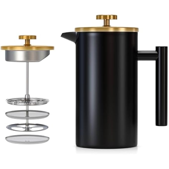 Enfmay Cafetire 350Ml Stainless Steel French Press Coffee Maker 13 Cup 3 Level Filter DoubleWalled Insulated French Press Caffettiere For Home And Office Coffee Pot Including 1Replacement Filter - Image 1