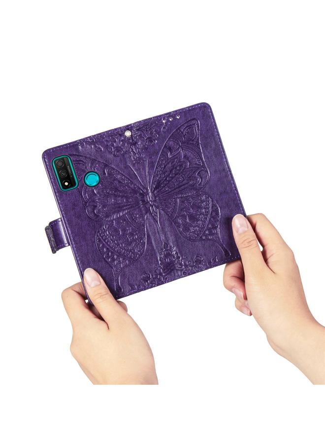 جرين تايجر جراب لهاتف Huawei P Smart 2020، جراب جلدي أفقي منقوش عليه زهرة حب الفراشة مع حامل / فتحة بطاقة / محفظة / حبل تعليق - Image 5