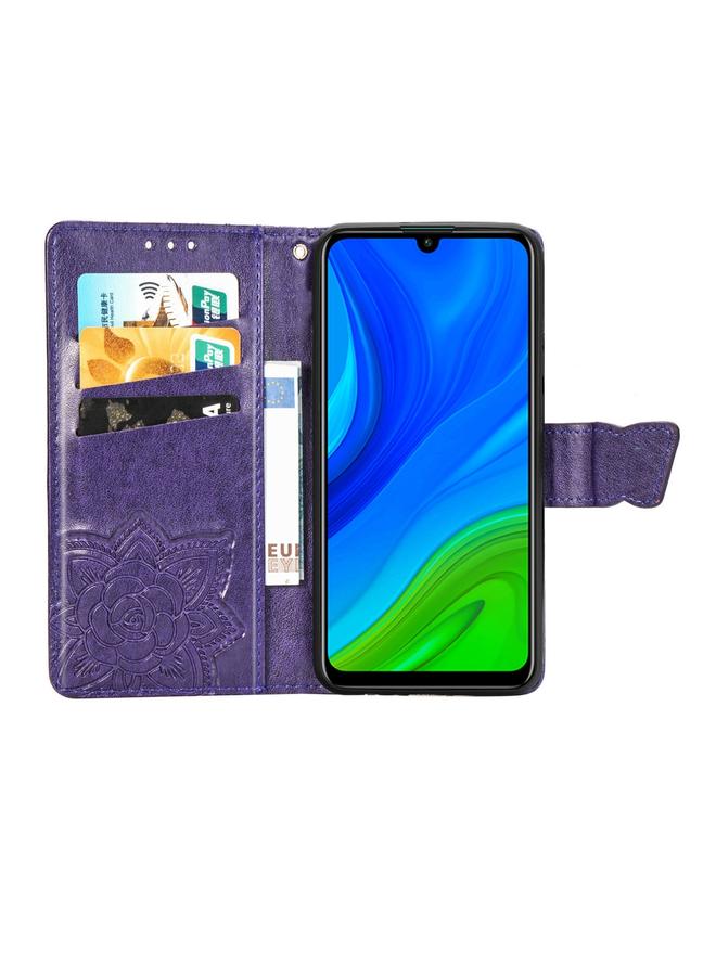 جرين تايجر جراب لهاتف Huawei P Smart 2020، جراب جلدي أفقي منقوش عليه زهرة حب الفراشة مع حامل / فتحة بطاقة / محفظة / حبل تعليق - Image 2