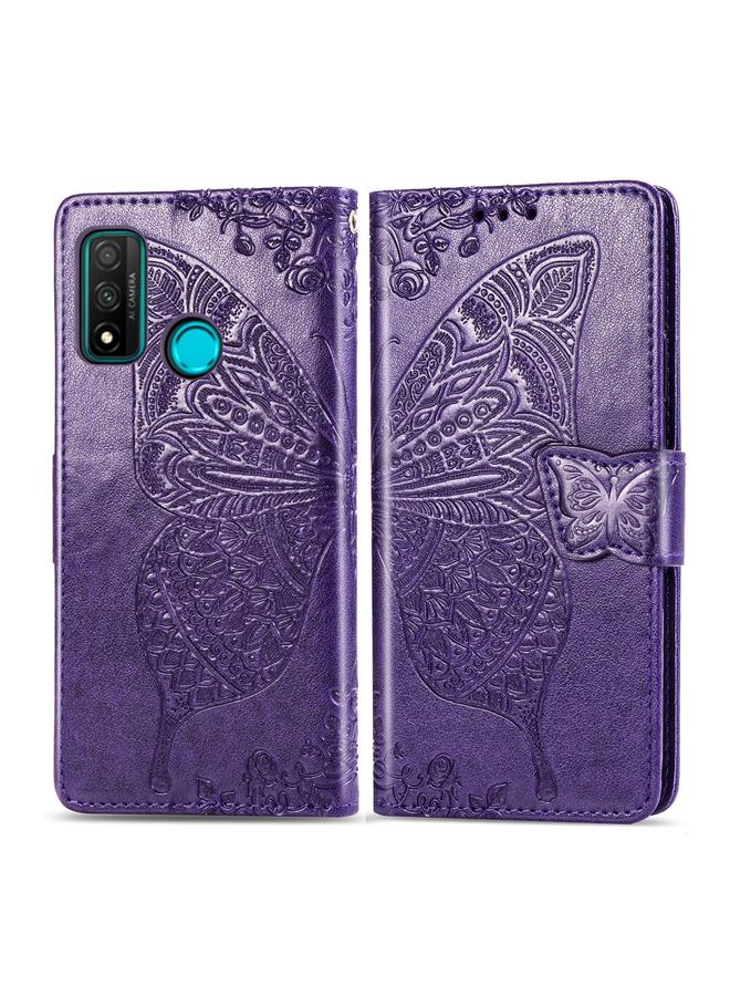 جرين تايجر جراب لهاتف Huawei P Smart 2020، جراب جلدي أفقي منقوش عليه زهرة حب الفراشة مع حامل / فتحة بطاقة / محفظة / حبل تعليق - Image 1