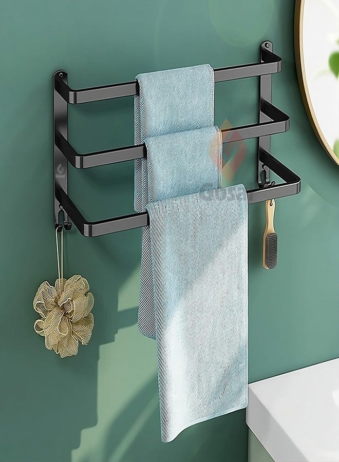 GOSAI Self Adhesive Towel Holder Bathroom Accessories Stainless Steel 3-Tier Towel Rack Towel Rack Rack Shelf for Bathroom Towel Holder Towel Rail Towel Hanger for Kitchen Towel Stand (Black,16 inch) - Image 1