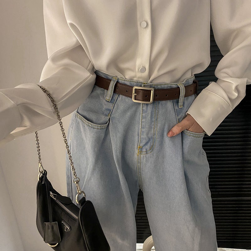 New Retro Fashion Versatile Belt Chic Student Casual Simple Square Buckle Belt Trouser Belt Unisex ins Brown - Image 1