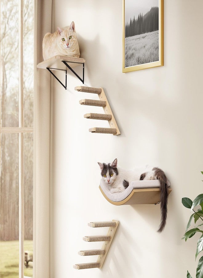 PELUOMOZ Wooden Cat Wall Steps Shelves Set, Wall Mounted Cats Shelves with Foam Cushion Bed, Flat Perch & 2 Four-Step Cat Ladders for Climbing - Image 3