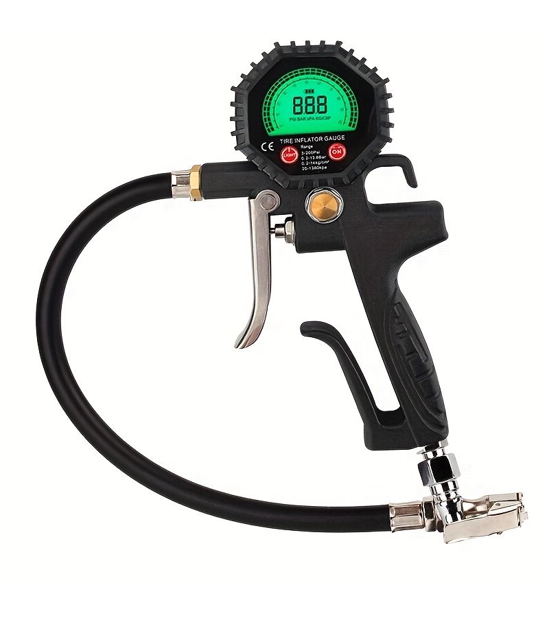 Black 200 PSI Digital Tire Pressure Gauge Inflator with Rubber Hose for Car Truck Motorcycle - Image 5