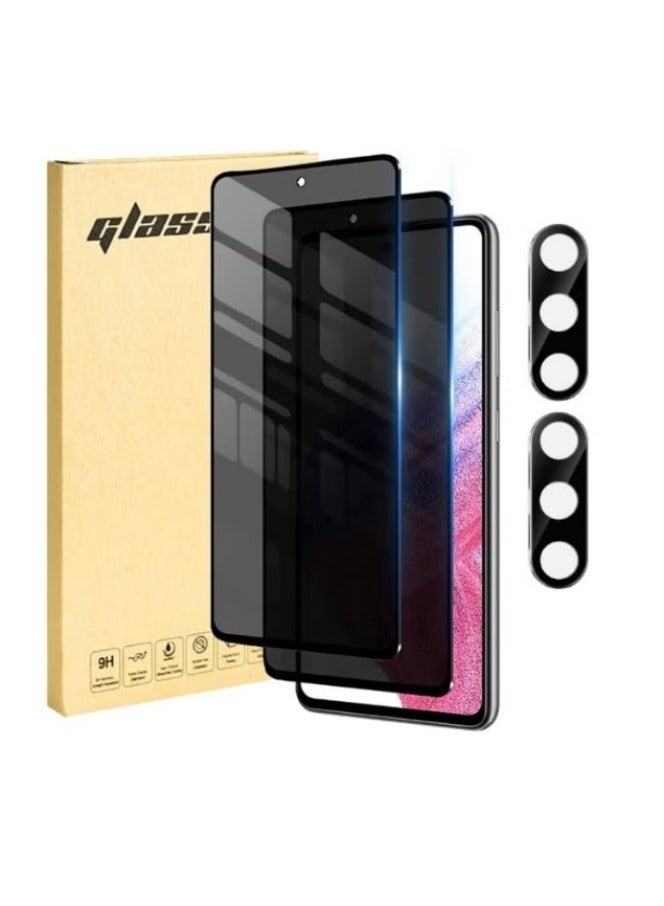 Glass Samsung Galaxy A55 Privacy Screen Protector with Camera Lens Protector, Fingerprint Unlock Support,Touch Sensitive, Bubble Free 9H Hardness Anti-Scratch Screen Protector for Samsung A55 5G (2+2 Pack) - Image 1