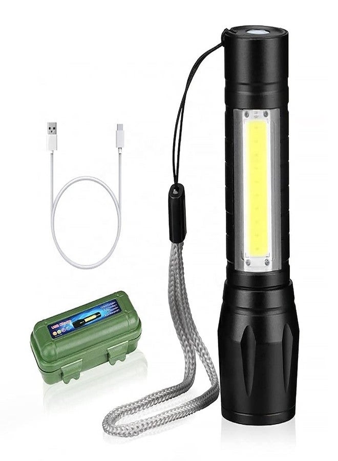 EVALUEMART High LED Flashlight with COB Light Mini Waterproof Portable LED XPE COB Flashlight USB Rechargeable 3 Modes Light Flashlight with Hanging Rope (Multicolor), Metal 500 Lumens - Image 1