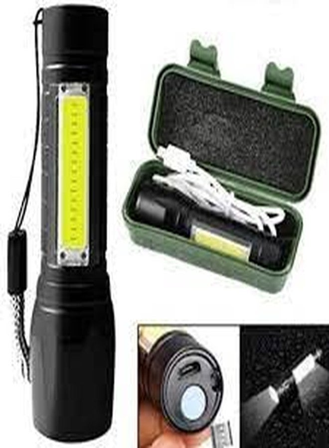 EVALUEMART High LED Flashlight with COB Light Mini Waterproof Portable LED XPE COB Flashlight USB Rechargeable 3 Modes Light Flashlight with Hanging Rope (Multicolor), Metal 500 Lumens - Image 2
