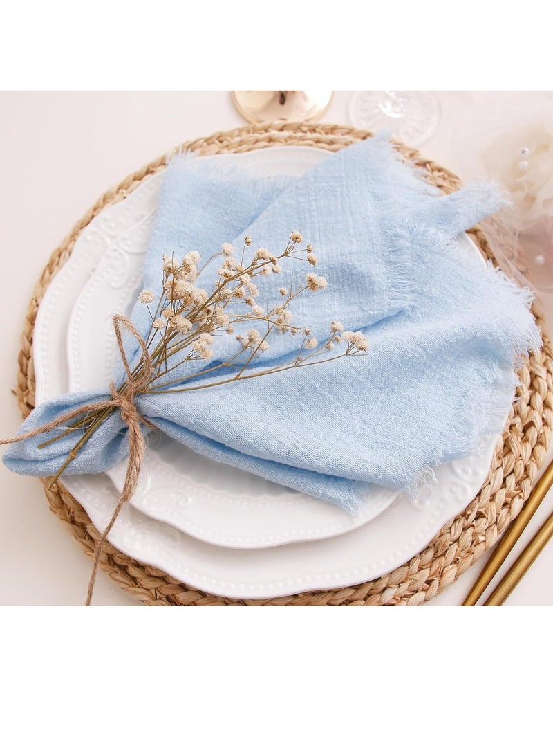 جوسكوين مجموعة فوط مائدة قماشية بشرائط، مجموعة من 10 فوط، قطن ناعم 100%، شاش قابل للغسل لعيد الفصح و الربيع، للمناسبات و حفلات الزفاف و حفلات العشاء، مناسبة لإعدادات المائدة الغربية و الكافيهات، التجمعات العائلية، و الولائم الأنيقة. المقاس 32 × 32 سم، لون أزرق فاتح. - Image 2