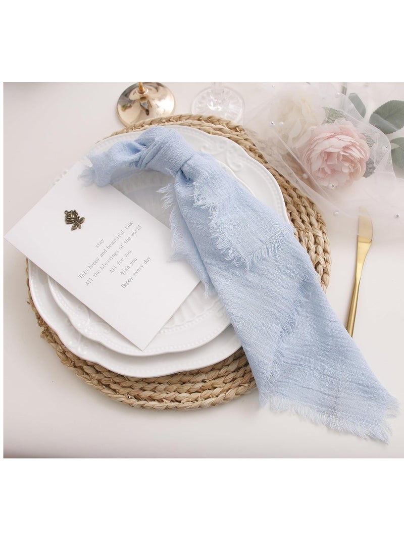 جوسكوين مجموعة فوط مائدة قماشية بشرائط، مجموعة من 10 فوط، قطن ناعم 100%، شاش قابل للغسل لعيد الفصح و الربيع، للمناسبات و حفلات الزفاف و حفلات العشاء، مناسبة لإعدادات المائدة الغربية و الكافيهات، التجمعات العائلية، و الولائم الأنيقة. المقاس 32 × 32 سم، لون أزرق فاتح. - Image 4