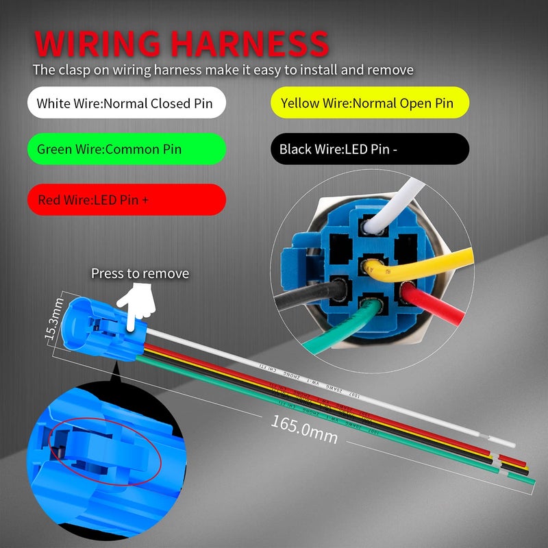 DAIERTEK 19mm 12V Latching Push Button Switch ON Off Black Metal Pre-Wired 12 Volt Blue Led Light Illuminated Waterproof Button for Marine RV -8 Pack - Image 4